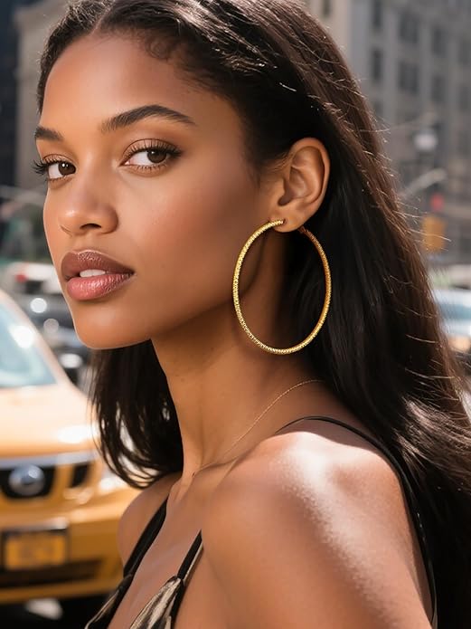 PROSTEEL 30/40/60/80/100mm Chunky Hoop Earrings For Women Gold Plated/Black Stainless Steel Hoops Earrings Statement Jewelry