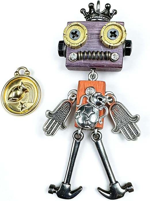 Steampunk Wooden Robot Pendant Necklace， Handmade Punk Style Pendant Zodiac Necklace for Men Women，Creative Birthday Gift