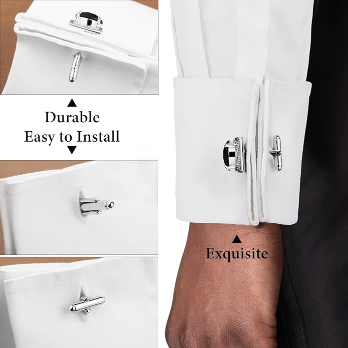 HAWSON Large Silver Birthstone Cuff Links Mens, Colorful Gem Cufflinks for Shirt Suit Accessories, Birthday Anniversary Wedding Gifts for Groommens Husband Father
