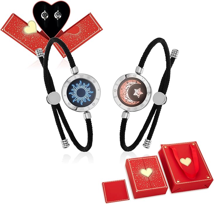 TOTWOO Long Distance Touch Bracelets for Couples, Smart Light & Vibration Love Jewelry, Long Distance Valentines Day Gifts for Him Her Women Men, One-to-One Bluetooth Pairing via App