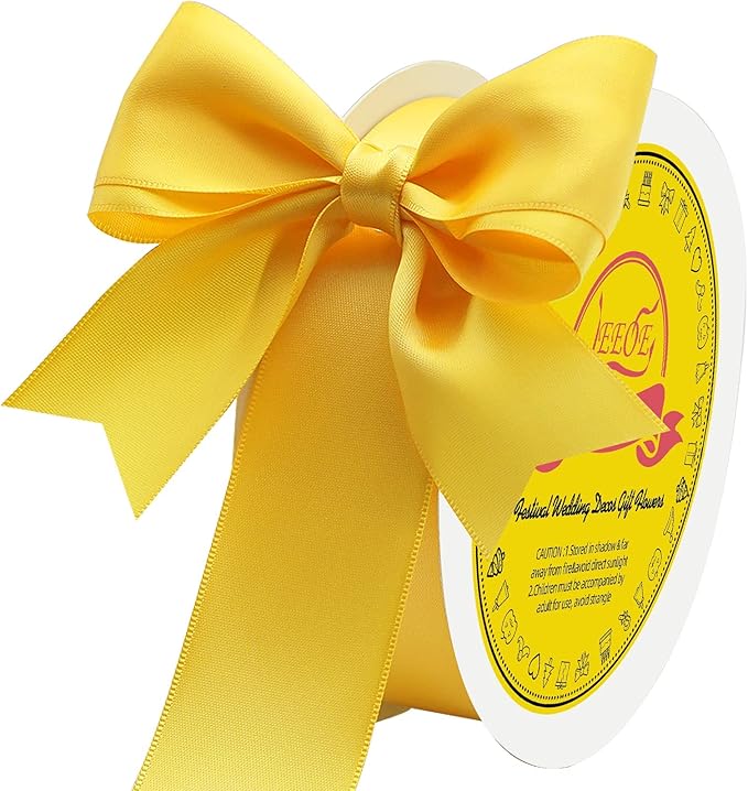 LEEQE Double Face Yellow Satin Ribbon 1-1/2" X 50 Yards Polyester Maize Yellow Ribbon for Gift Wrapping Very Suitable for Weddings Party Hair Bow Invitation Decorations and More