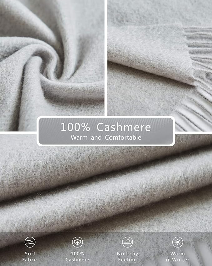 EURKEA 100% Cashmere 2025 Winter Scarf for Women Fringed Edges Warm & Soft Lightweight Solid/Plaid/Two-Tone Free Size
