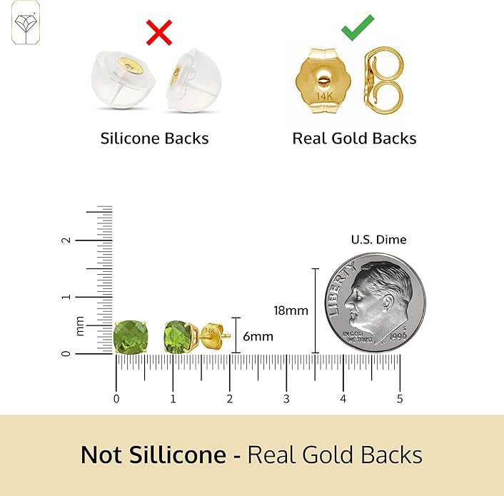 14k Gold 6MM Cushion Cut Stud Gemstone Earrings | Hypoallergenic Solitaire Gemstone Studs with 14K Gold Backs | Lightweight Birthstone Earrings with Gift Box by MAX + STONE