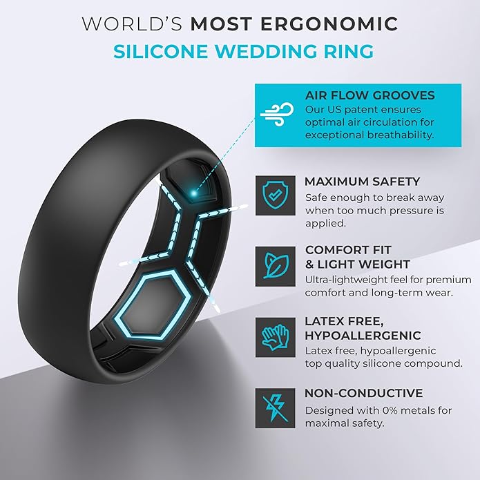 ThunderFit Silicone Rings for Him and Her, Rubber Wedding Engagement Bands Unisex, 1.8mm Thick in 4mm & 8mm Widths