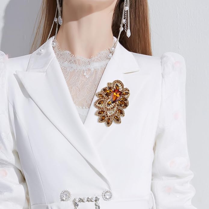 YOQUCOL Cubic Zirconia Big Brooch Pin for Women Badge Flower Lapel Large Pin Scarves Shawl Clip Clothes Decoration