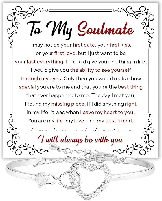 To My Soulmate Bracelet For Women With Heartfelt Message Card & Elegant Box, Bracelet For Girls, Soulmate Birthday, Wedding, Christmas Jewelry Gift From Boyfriend, Husband