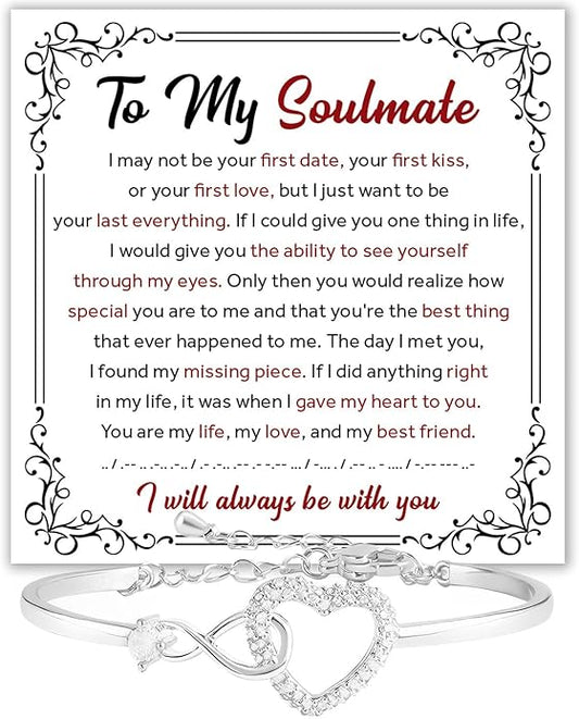 To My Soulmate Bracelet For Women With Heartfelt Message Card & Elegant Box, Bracelet For Girls, Soulmate Birthday, Wedding, Christmas Jewelry Gift From Boyfriend, Husband
