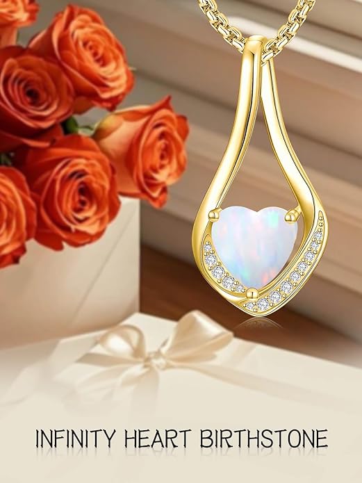 Birthstone Necklaces for Women,18k Yellow/White Gold Plated Forever Love Heart Infinity Pendant Necklace Anniversary Jewelry Christmas Birthday Gifts for Women Her Wife Girlfriend