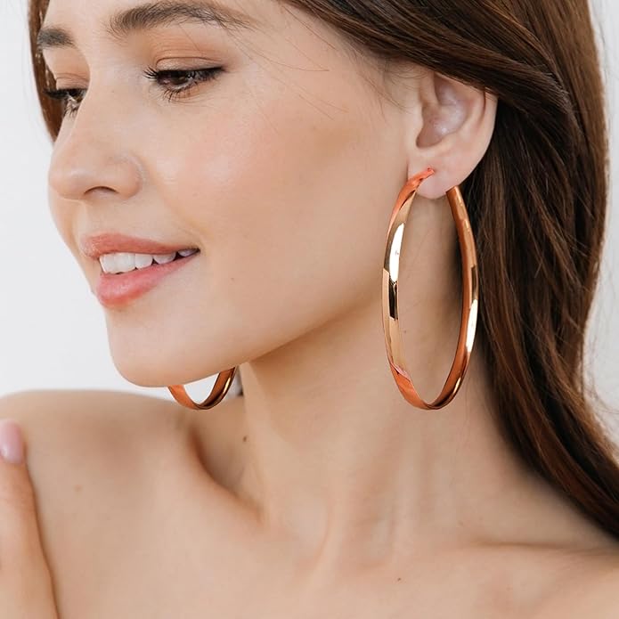 EXGOX 5mm Wide Gold Hoop Earrings for Women,Sterling Silver Hoop Earrings Large Silver Hoop Earrings Hypoallergenic Lightweight 14K Real Gold Plated Big Hoop Earrings for Women 30/40/50/60/70mm
