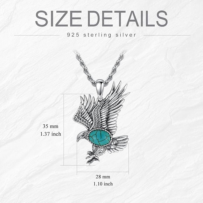BETHZA Eagle Necklace for Men 925 Sterling Silver Real Gemstone Vintage Hawk Pendant Western Viking Animal Jewelry Gifts for Father