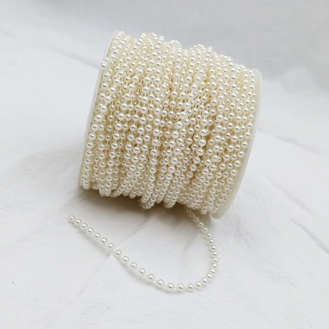 INSPIRELLE 4MM Ivory Faux Pearl Beads 40M Garland Pearl Bead Roll Strand for Wedding Party Decoration
