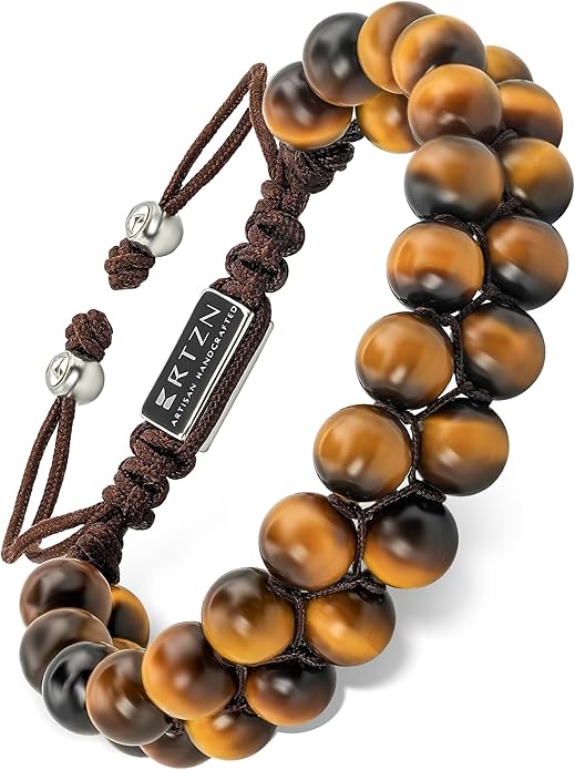 RTZN® Tigers Eye Bracelet for Men – Premium Artisan Handcrafted Golden Brown Tiger Eye Bead Bracelets – Natural Stone Tiger Eye Bracelet Men – Beaded Bracelets for Men