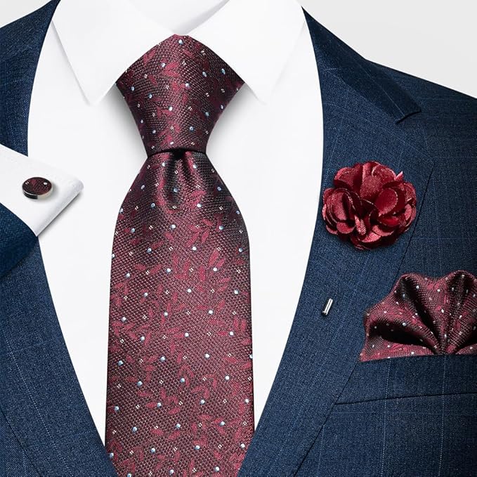 joy alice Ties Set Men Mixed Color Necktie Handkerchief Cufflinks Brooch 3.15 Formal