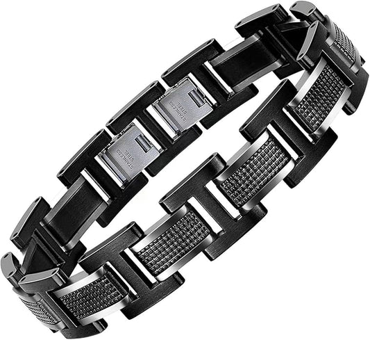 Men's Stainless Steel Two-Tone Square Link diamond Bracelet in Black & Blue Ion-Plated Black