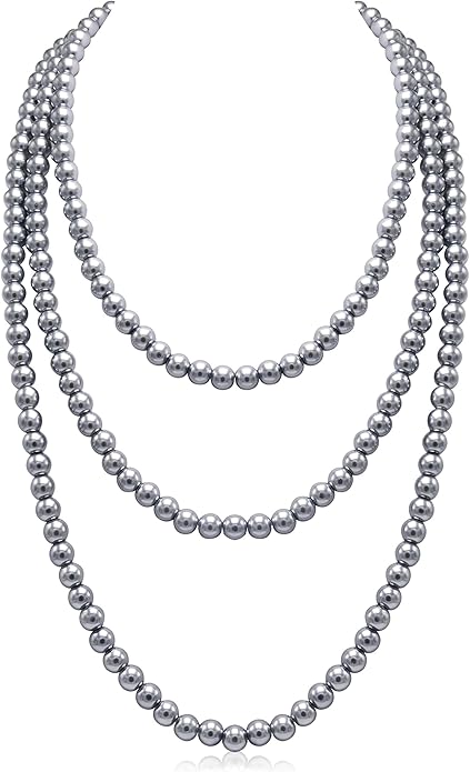 Long Pearl Necklaces for Women Cream White Faux Pearl Strand Layered Necklace Costume Jewelry