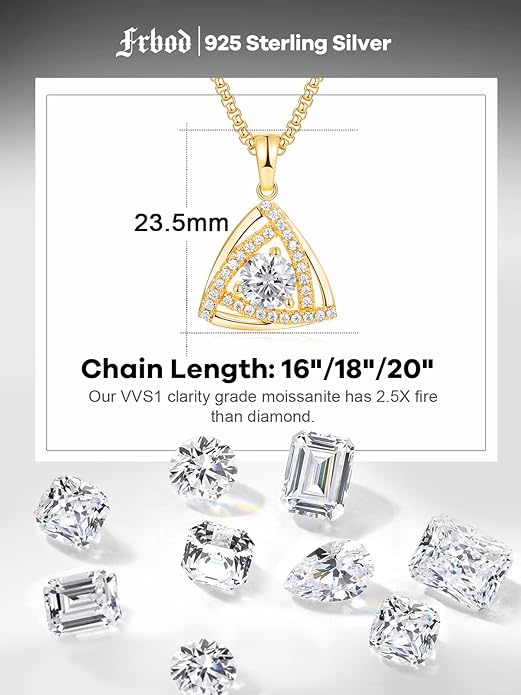 D Color 0.53ct/1.24ct/1.72ct/1.2ct Moissanite Necklace for Women Men, 925 Sterling Silver Chunky Circle/Triangle/Square Pendant, Birthday Christmas Valentines Jewelry, 16-20 Inch Box Chain Adjustable