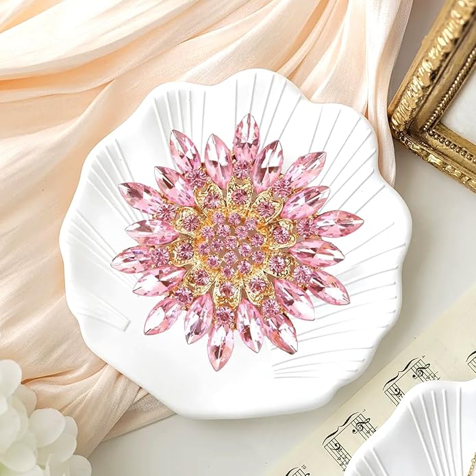 Rhinestone Flower Brooch Pin - Vintage Rose & Sunflower Brooches, Large Crystal Pin for Women, Gold & Pearl Accents, Elegant Christmas Brooch, Fashion Accessories for Hats, Dresses & Bags