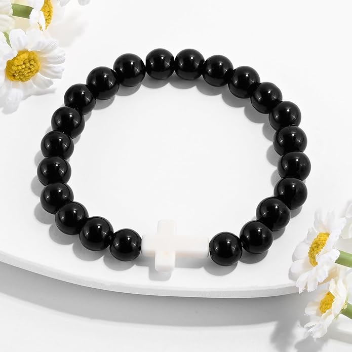 VIBILIA Cross Beaded Bracelets for Women, Inspirational Natural Heart Religious Bracelets for Women, Birthday Christian Gifts for Women on Thanksgiving Christmas Gifts