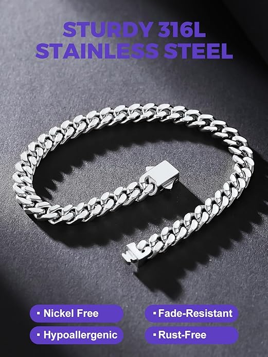 Richsteel 5/7/9/12mm Wide Miami Cuban Link Chain Bracelet for Men Women,Stainless Steel/Gold/Black Plated,7.4/8.2/9 Inch Length,Hip Hop Urban Street-wear Jewelry(Gift Wrapped)