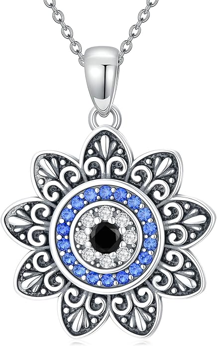 PELOVNY Evil Eye Necklaces 925 Sterling Silver Nazar Eye Protection Necklace Amulet Jewelry Gifts for Women