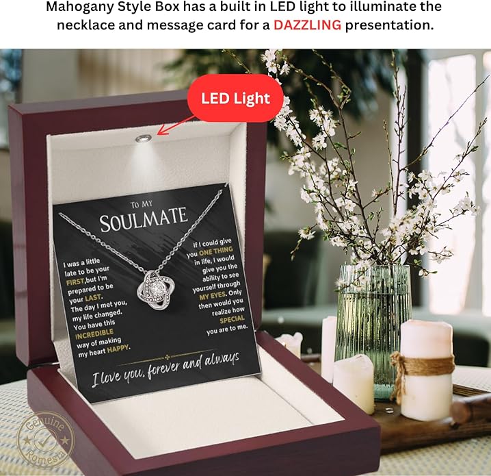 To My Soulmate Necklace For Women, Soul Mate Jewelry for Women, Future Wife Gifts, To My Wife Necklace from Husband, Gifts for Girlfriend, Pendant With Message Card