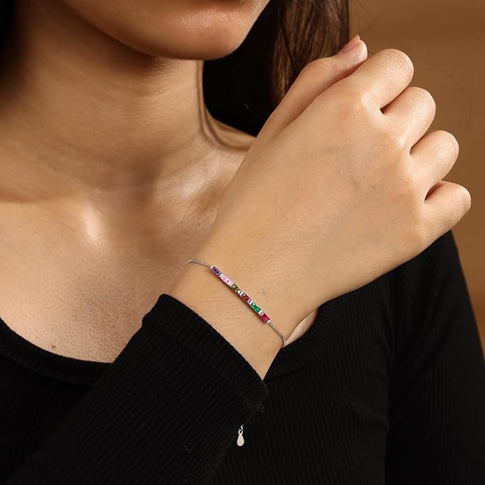 925 Sterling Silver Personalized Mom Birthstone Bracelets for Women — Custom Adjustable Dainty Jewelry for Mother’s Day, Birthday, Christmas Gifts for Mom Grandma Wife