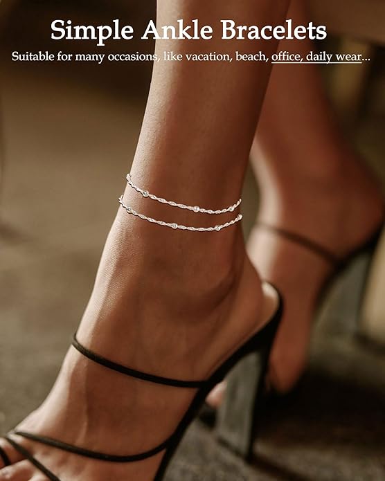 FUNEIA Gold Silver Ankle Bracelets for Women Waterproof 14K Gold Plated Anklets for Women Non Tarnish Dainty Layered Beaded Heart Anklet Set Summer Beach Foot Chain Jewelry Gifts Trendy Stuff