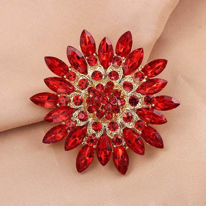 Rhinestone Large Flower Brooches Pins for Women Fashion Sparkly Crystal Sunflower Statement Brooch Unique Wedding Party Suit Dress Jewelry Accessories