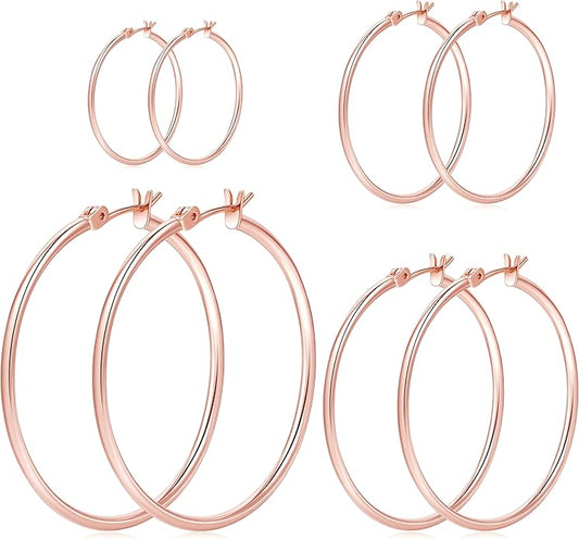 Gold Hoop Earrings Set for Women,14k Gold Plated Gold Hoops with Sterling Silver Post Hypoallergenic Thin Hoop Gold Earrings for Girls Trendy Jewelry Gifts