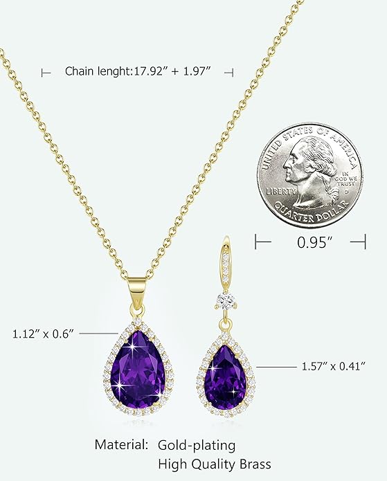 Sumonyo Women Jewelry Set Silver/Gold Plated Teardrop Pendant Necklace Dangle Drop Earrings Dangling Sets Birthstone Crystals Rhinestone,Birthday Anniversary Wedding Mother’s Day Gifts for Women