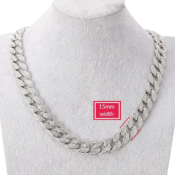 EMESLY Miami Cuban Link Chain 14K Gold Plated Necklace (16, 18, 20, 22, 24, 30 Inches Length); Hip Hop Bracelet (8" Length) for Men & Women; Perfect Iced Out Bling Jewelry Gift