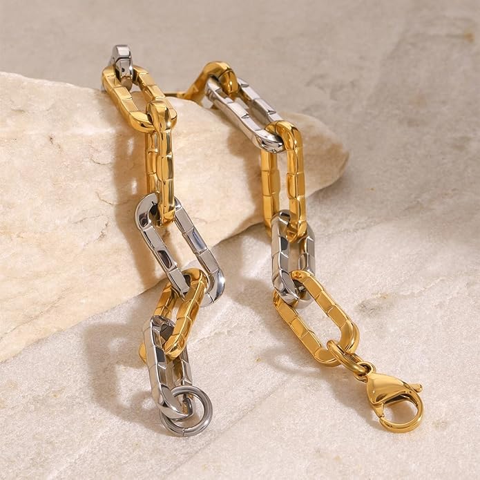 Fashion 18K Gold Stainless Steel Non-Fading Jewelry Gold and Silver Mix-and-Match Two-Tone Chain Women's Bracelet