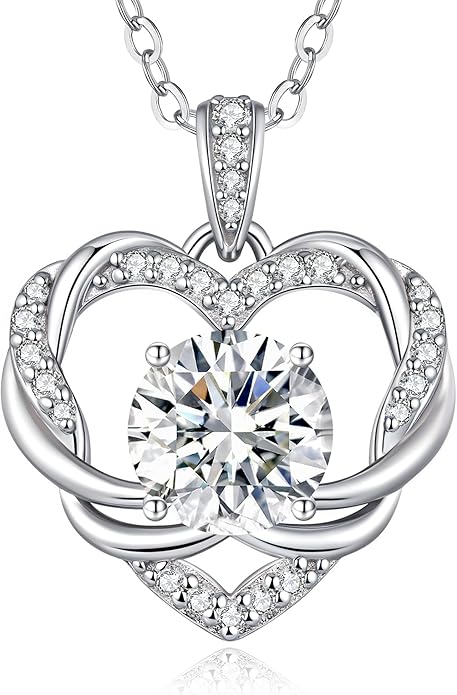 OOBEE Moissanite Heart Necklace for Women 925 Sterling Silver Fine Jewelry Twist Pendant, Valentine Anniversary Birthday Gift for Wife, Mom, Girlfriend