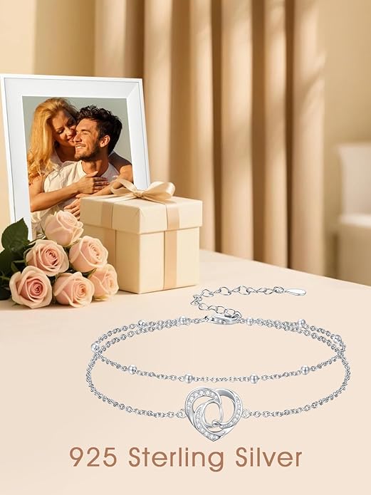 Dorunmo Initial Anklet 925 Sterling Silver Letter A-Z Layered Heart Anklet Beach Jewelry Birthday Gifts for Women