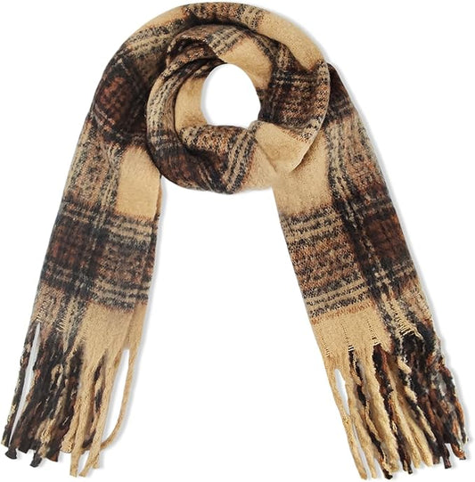 SHOHOKU Large Chunky Plaid Scarf Coloured Checked Oversized Scarf Tassel Soft Fall Winter Thick Warm Shawl Women