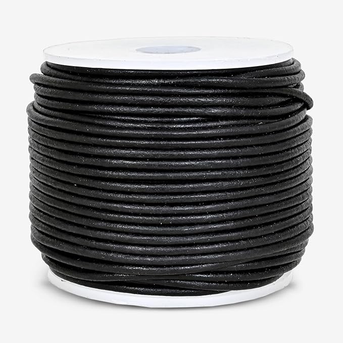 GENIQUE Real/Genuine Round Leather String Cord for Necklace, Bracelets, Jewellery, Braiding (1.5mm, Black Distressed)