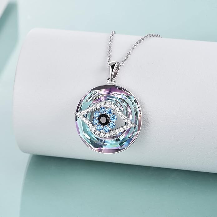 WINNICACA Sterling Silver Evil Eye Necklace Protection Crystal Pendant for Women Good Luck Vintage Evil Eye Pendant Jewelry Birthday Gifts for Women Friend Female