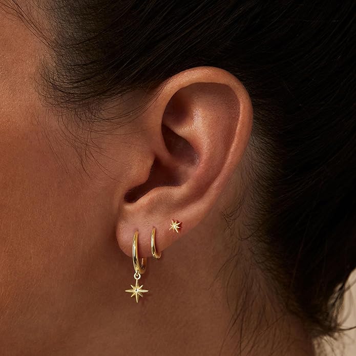 Freekiss 3 Pairs Gold Hoop Earrings Set: Dainty Stud Earrings Trendy Small 14K Gold Plated Hypoallergenic Dangle Cartilage Huggie Hoop Earrings for Women Gold Jewelry for Women Gifts