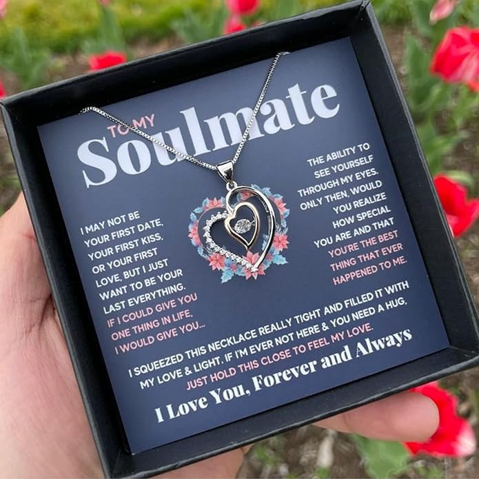 Couples Gifts Necklace To My Soulmate Necklace Birthday Christmas Jewelry Romantic Gifts For My Wife with Message Card Box Personalized Gift Present Pendant for Future Wife Soulmate Girlfriend