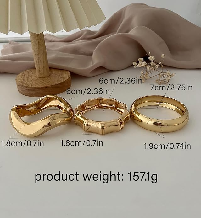 Chunky Gold Bangle Bracelets for Women, 14k Dainty Gold Cuff Stackable Bracelet Set, Trendy Bracelet Stack Fashion Jewelry Gifts