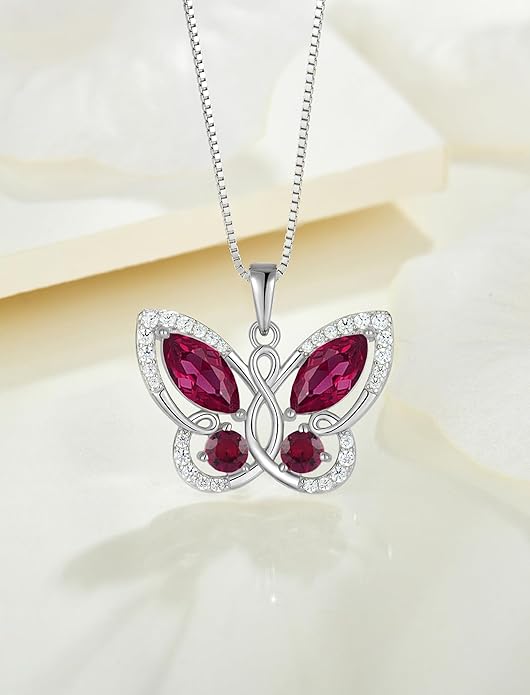 STARCHENIE Butterfly Pendant Necklace for Women 925 Sterling Silver Birthstone Butterfly Jewelry Gifts