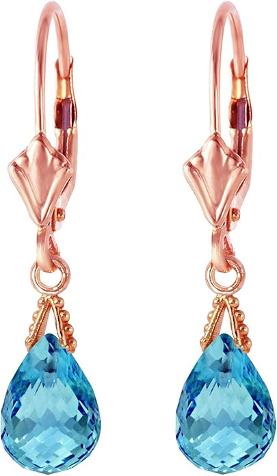 Galaxy Gold GG 14k Solid Gold Jewelry Set: Natural Briolette Blue Topaz Pendant Necklace and Dangle Earrings