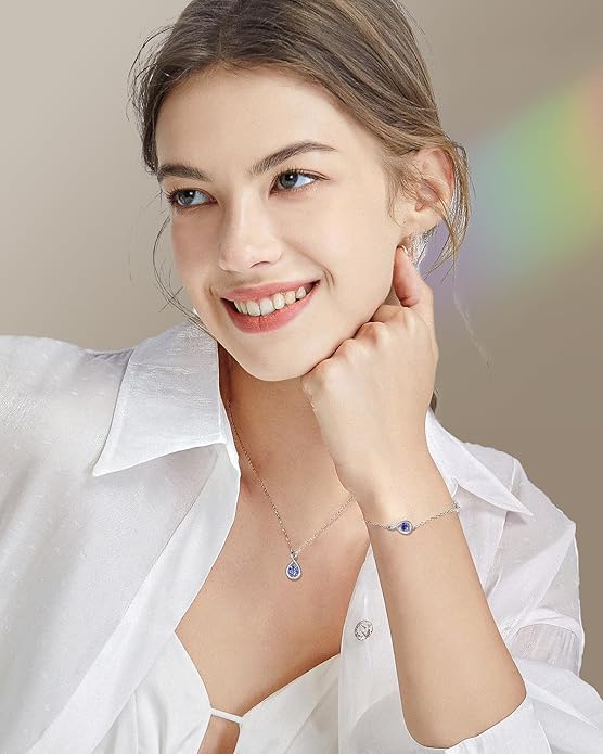 FANCIME Love Bracelet 925 Sterling Silver Infinity Birthstone Bracelets for Women Fine Jewelry Birthday Christmas Gifts for Her Mom Wife, Chain Length 6.7"+1.2" Extend