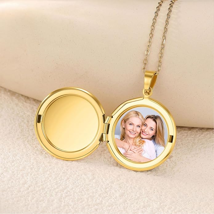 PHOCKSIN Personalized Locket Necklace for Women Photo Necklace with Customized Picture Birth Flower Birthstone New Years Gifts for Women