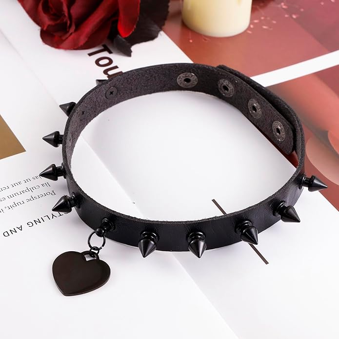 MILAKOO Punk Black Choker Gothic Spiked Rivets for Women Men with Charm Pendant Leather Necklace