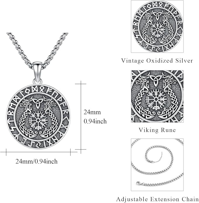 YueYuan Viking Necklace for Men 925 Sterling Silver Rune Amulet Pendant Nordic Necklace Viking Jewelry Gift for Father Husband Son