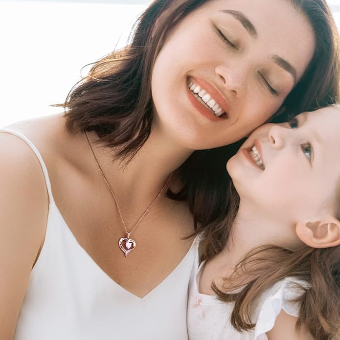 NINAMAID Mom Necklace 925 Sterling Silver Heart Necklaces for Women Engraved I Love You You Mom Gifts for Mom from Daughter