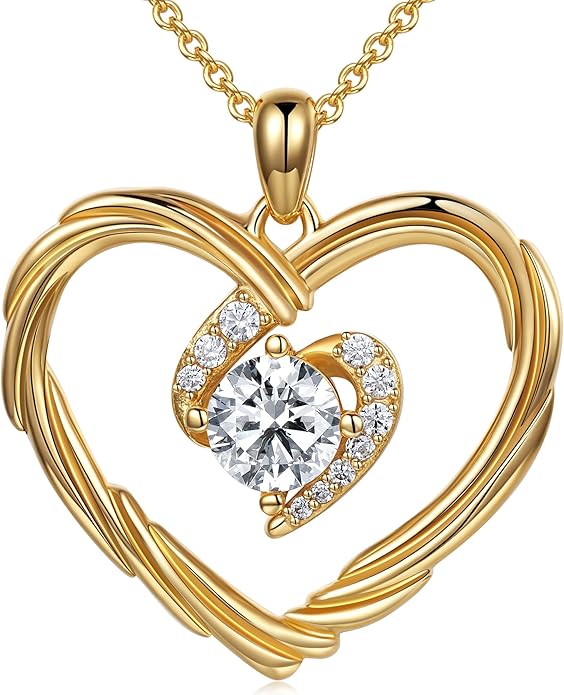 G&GEMSJEW 18K Gold Heart Birthstone Necklaces for Women, S925 Sterling Silver Jewelry Birthday Gifts for Women Wife Girlfriend Mom, Anniversary Christmas Valentines Gifts