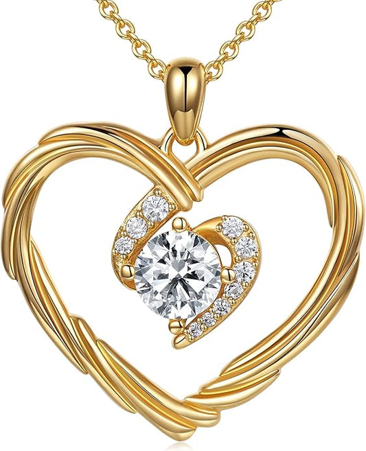 G&GEMSJEW 18K Gold Heart Birthstone Necklaces for Women, S925 Sterling Silver Jewelry Birthday Gifts for Women Wife Girlfriend Mom, Anniversary Christmas Valentines Gifts