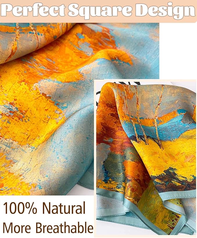 kcctoo 27.5" Mulberry Silk Feeling Head Scarf Women's Fashion Square Neck Satin Scarfs for Bag Hair Scarves Gift